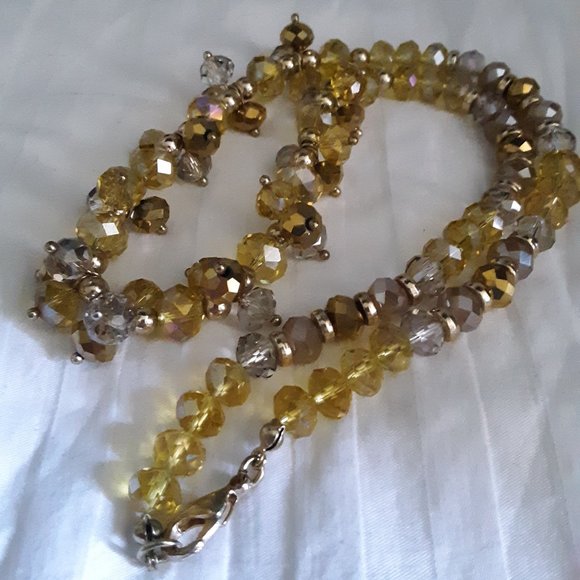 Jewelry - Aurora Borealis Yellow Amber Clear with Beads Cluster Necklace